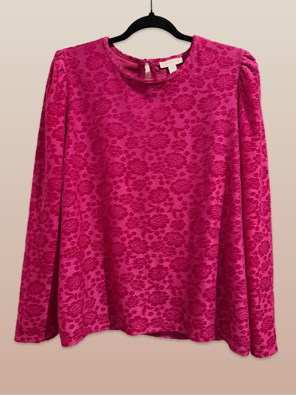 Charter Club Fuchsia Floral Jacquard Long Sleeve Top